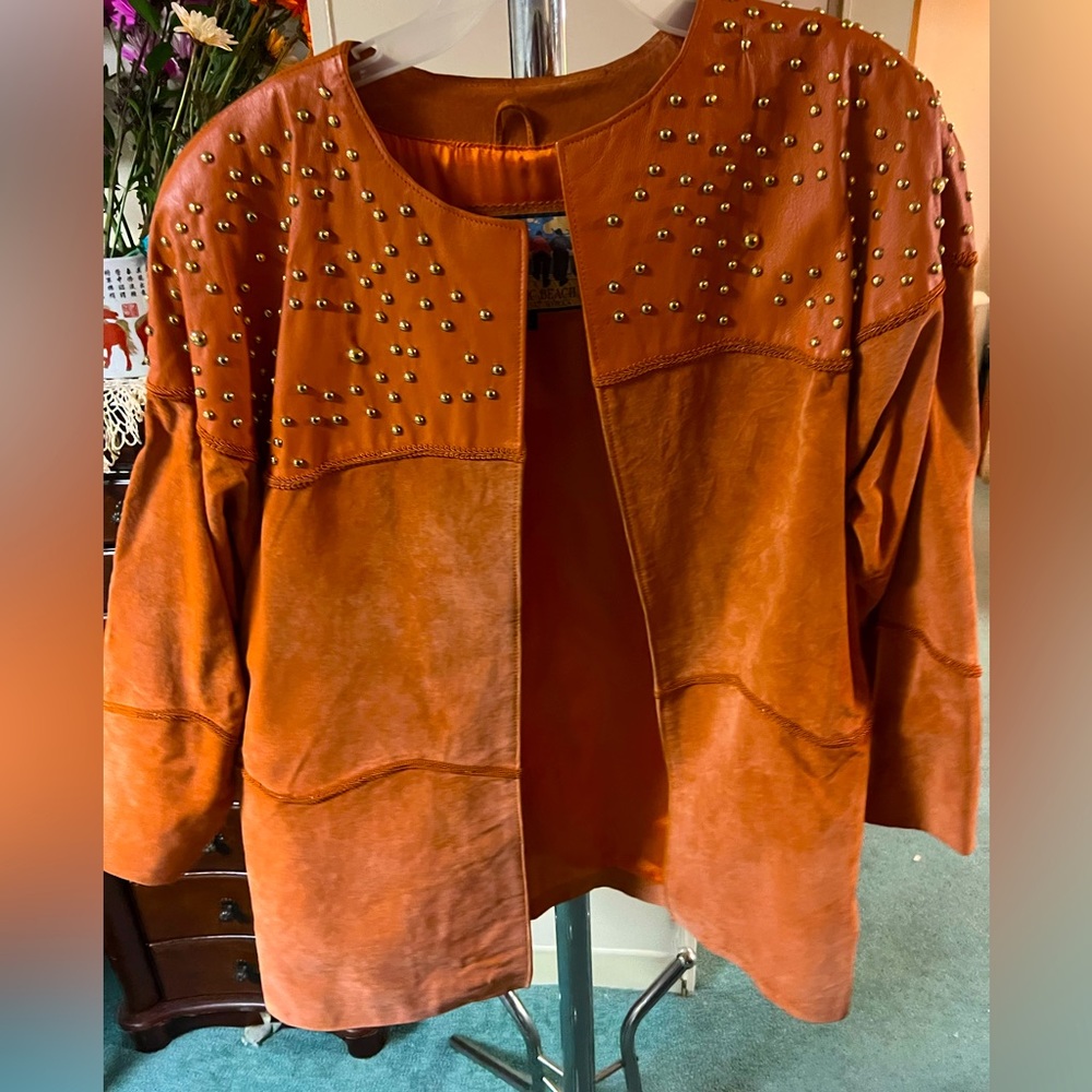 Genuine Leather Orange Rust Colored Blazer